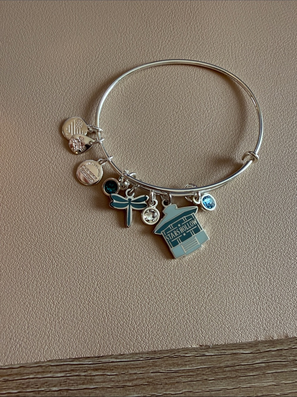 Alex and Ani Gilmore Girls Silver Bangle Bracelet with Blue and Teal Charms